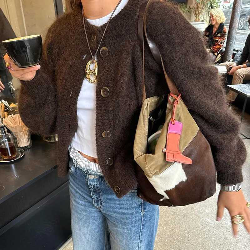 Autumn Winter Womens Cardigan Wool Sweater New Retro Solid Color Round Neck Long Sleeved Loose Casual Versatile Top ropa mujerT251101