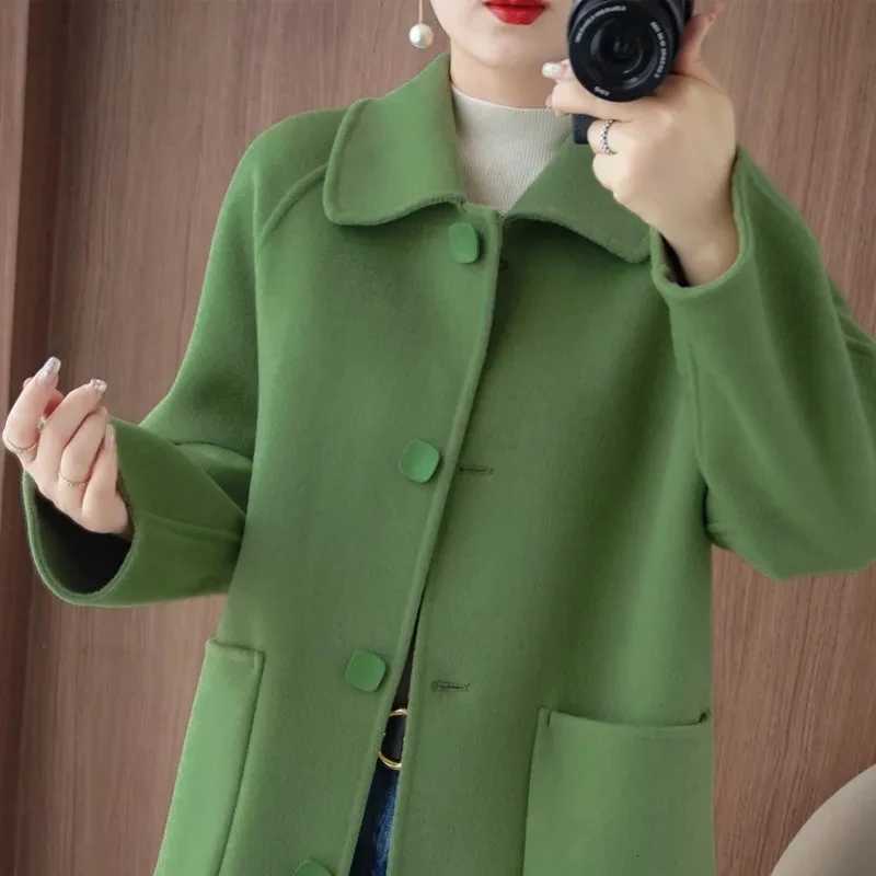 Highquality Double Sided Wool Overcoat Women Autumn Winter Korean Temperament Long Cashmere Woolen Coat Solid Female JacketsT251101