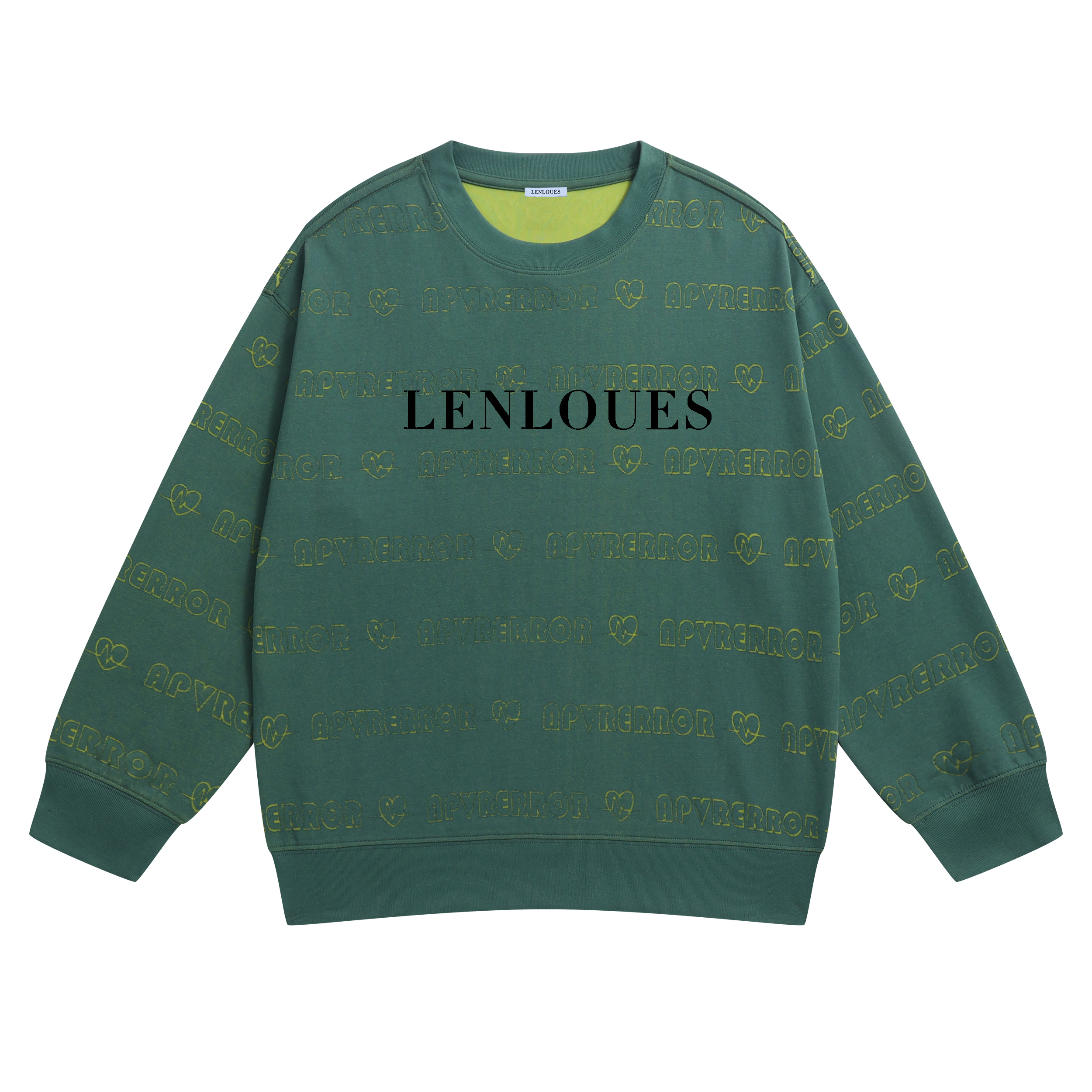 LENLOUES Men's Crew Neck Sweatshirt - Mamba Cotton Double-Sided Long Sleeve with APVRERROR Burnout Print, Casual Streetwear Top for Daily & Outdo