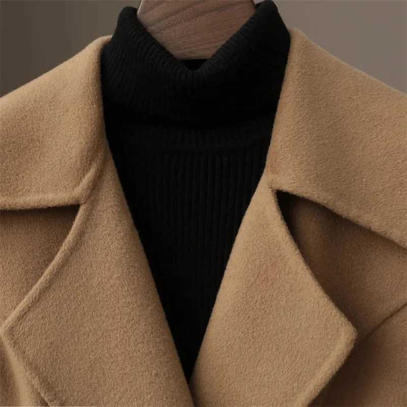 2025 Autumn 100 Wool Coats With Belt Fashion Open Stitch Elegant Woolen Cashmere Coat Veste Femme TopsT251101
