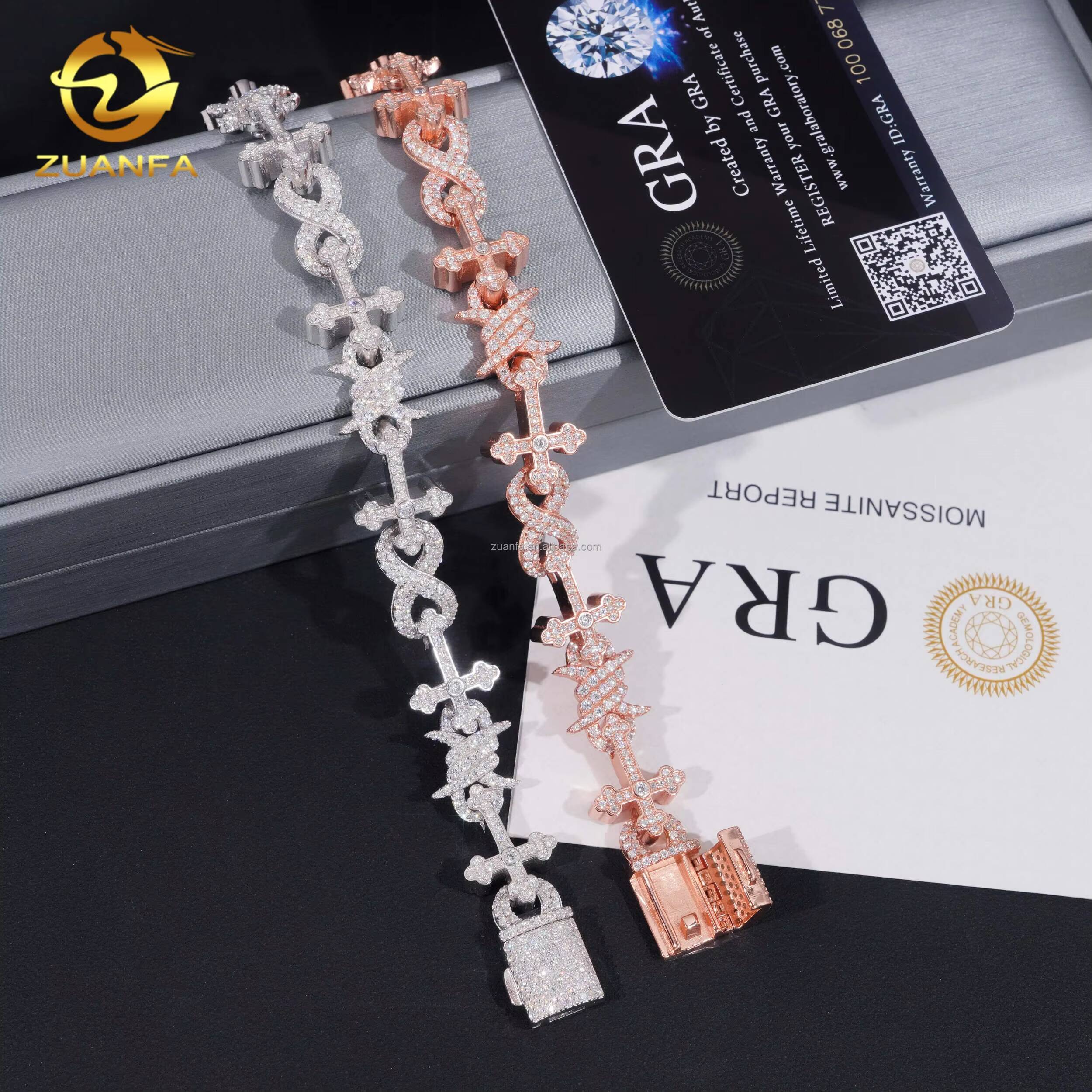 925 Silver VVS Moissanite Diamond New Arrival Hip Hop Style Jewelry Custom Iced Out CrossThorn Infinity Cuban Link Bracelet
