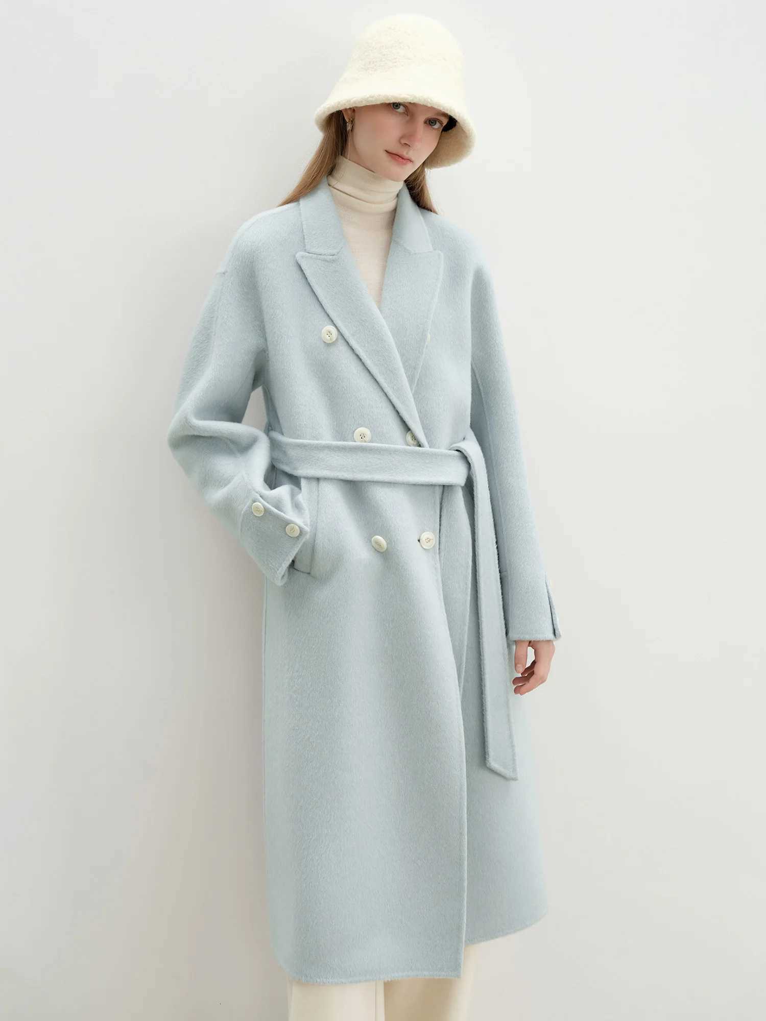 ZIQIAO White Doublefaced Wool Coat Women 2025 New Korean Style Woolen Coat Kneelength Straight Loose Fit ClassicT251101