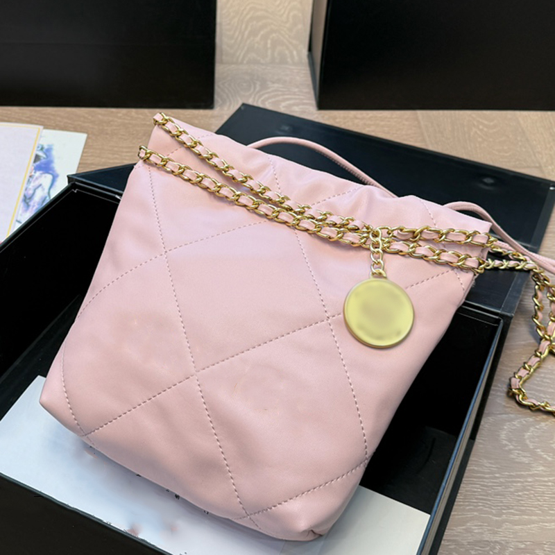 22 mini sac à ordures Designer Womens Sac à bandoulière Coule de cuir Vérification Gold Metal Letter Metal Coin Charm Matelasse Chaîne à main Sac