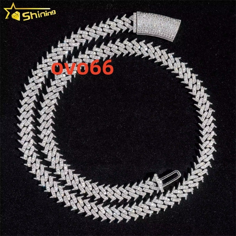 Pass Diamond Tester 925 Silver Hip Hop Jewelry Iced Out VVS Moissanite Diamond Spike Cuban Chain 10MM