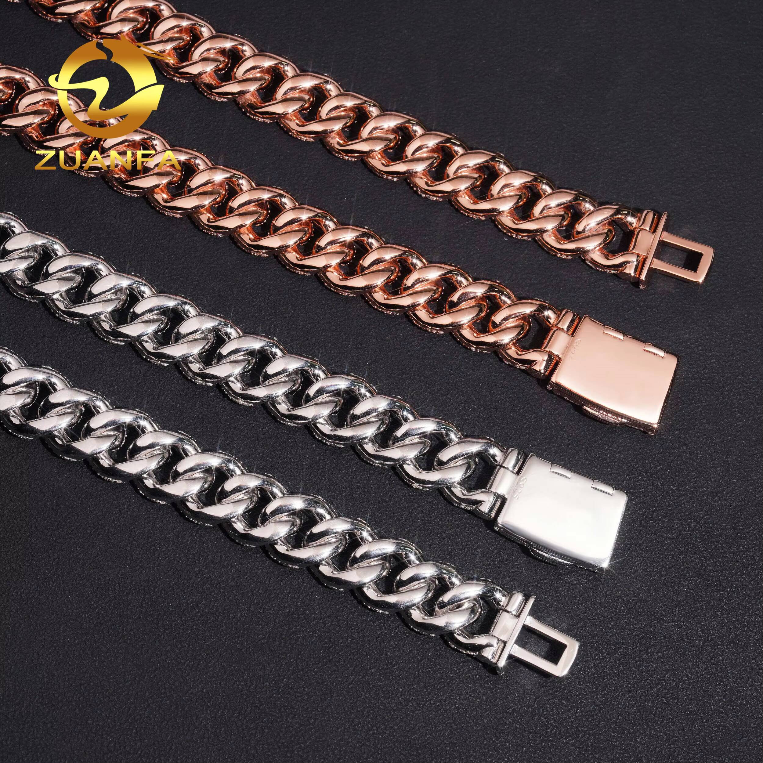 Mosaic Setting14mm Round Brillant Cut Moissanite Diamond Hip Hop Jewelry 14mm Moissanite Cuban Link 925 Silver Iced Out Chain