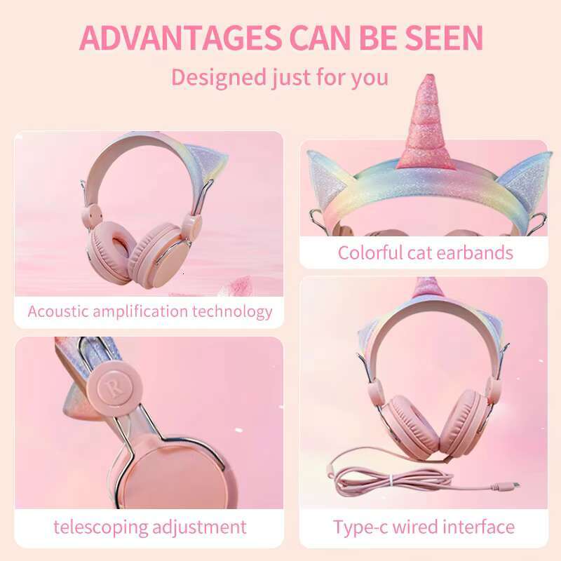 Wholesale Cute Unicorn Headphone Headphones Girls Noise Cancelg Gaming Headset Bulk OEM Custom Kid With Mic for Child