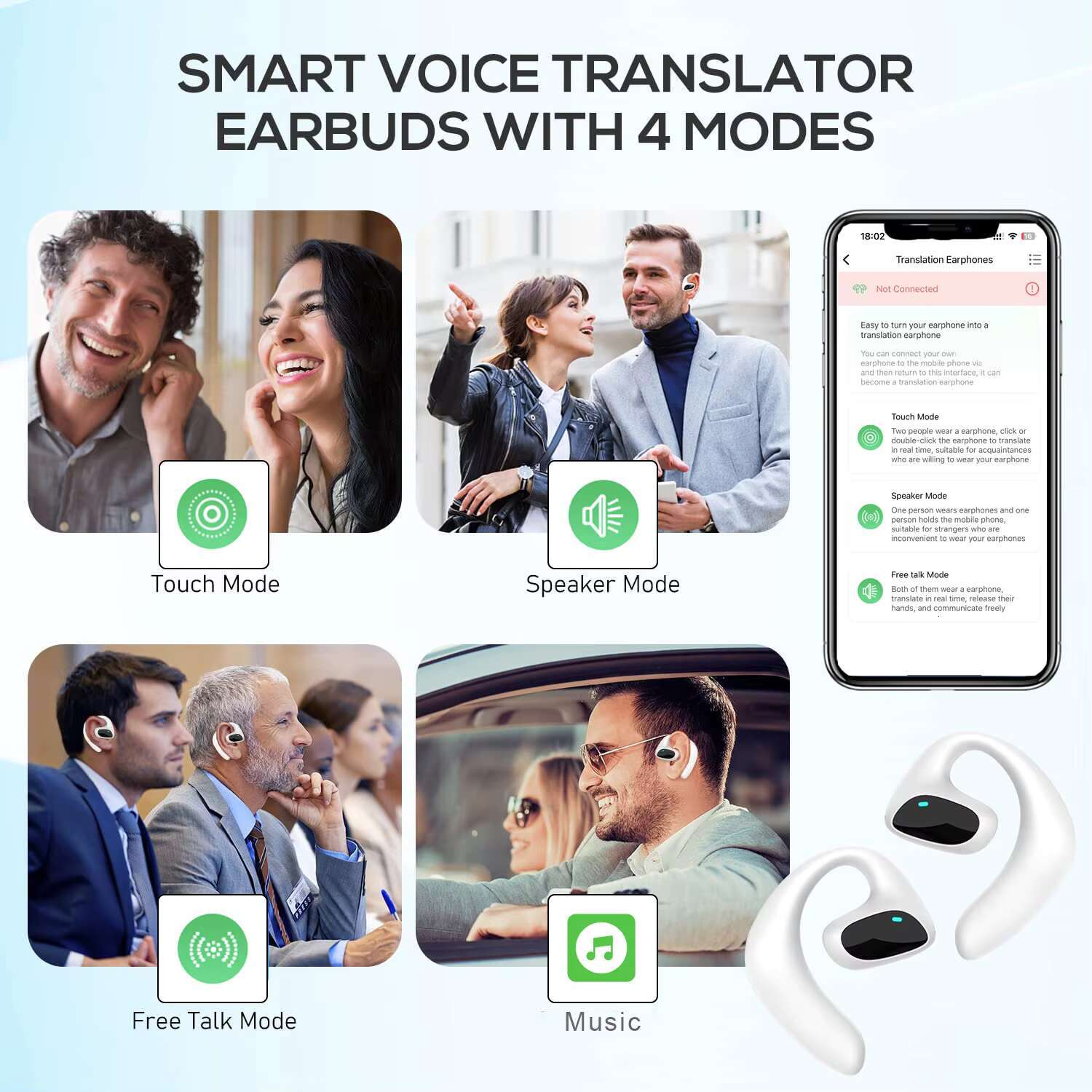 New M8 Multilanguage Translating Earbuds Noise Reduction Mini Earphones Translator Wireless BT 5.3 Interpreting Headphones