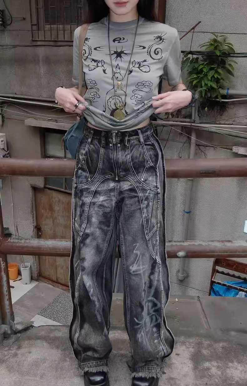 Heavy Industry TieDye Line Washing Jeans American Retro HipHop Punk Men And Women High Waist Gothic Straight Baggy Jeans J251031