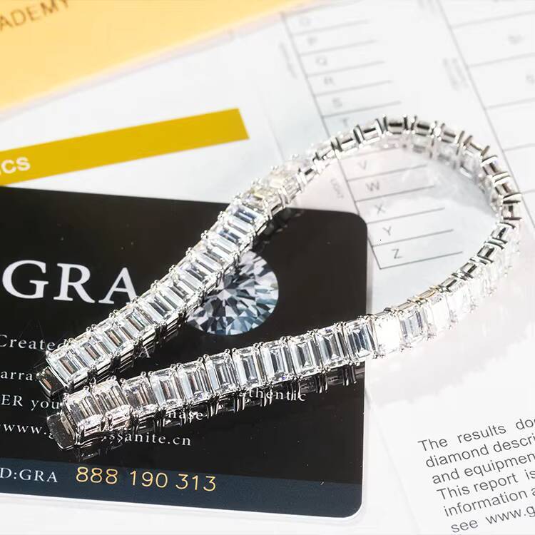 Custom S925 Silver 5x7MM 1CT DVVS1 White Clear Emerald Cut D VVS Moissanite Men Women Tennis Chain Bracelet Wholesale