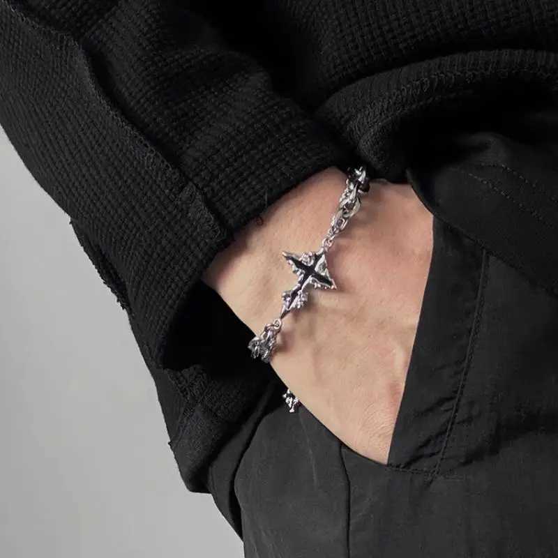 Retro Gothic Black Cross Bracelet Mens Niche Design Punk Hip Hop Pop Jewelry Gifts Luxury Trendy Accessories Y250329