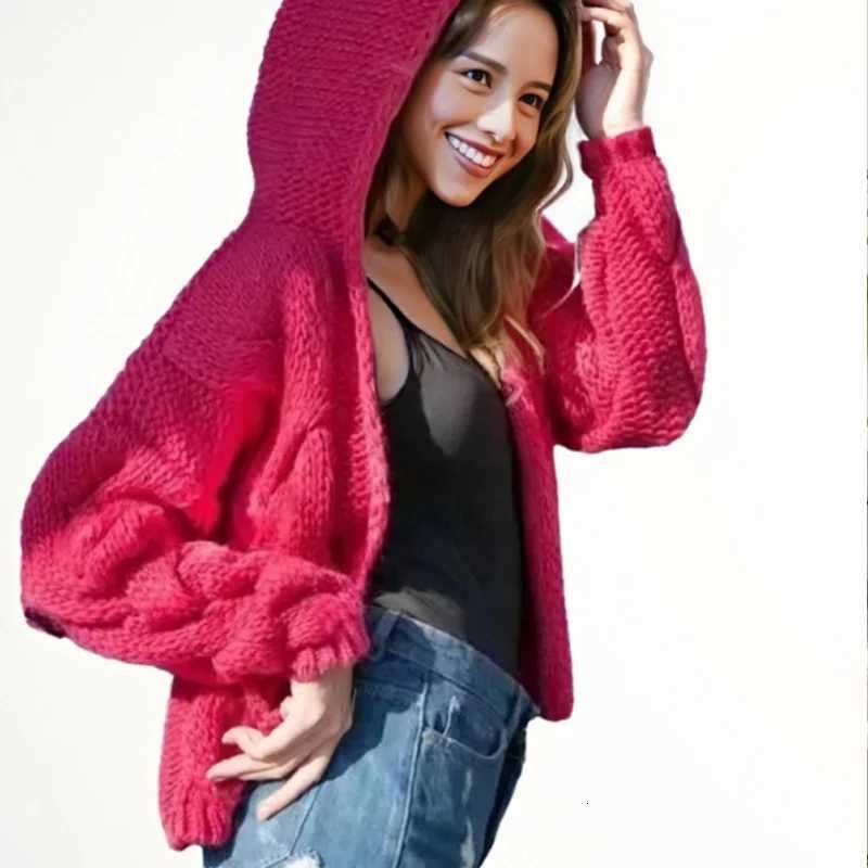 Fashion Vintage Solid Color Hooded Cardigan Casual Women Sweater Coat Autumn Winter Simple Thickening Warm Womens CardiganT251101