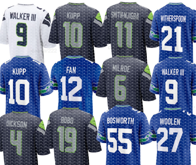 Jalen Milroe Grey Zabel Geno Smith Kenneth Walker III Zach Charbonnet 14 Sam Darnold Jaxon Smith-Njigba Devon Witherspoon Cooper Kupp Football NFL Seahawks Jersey