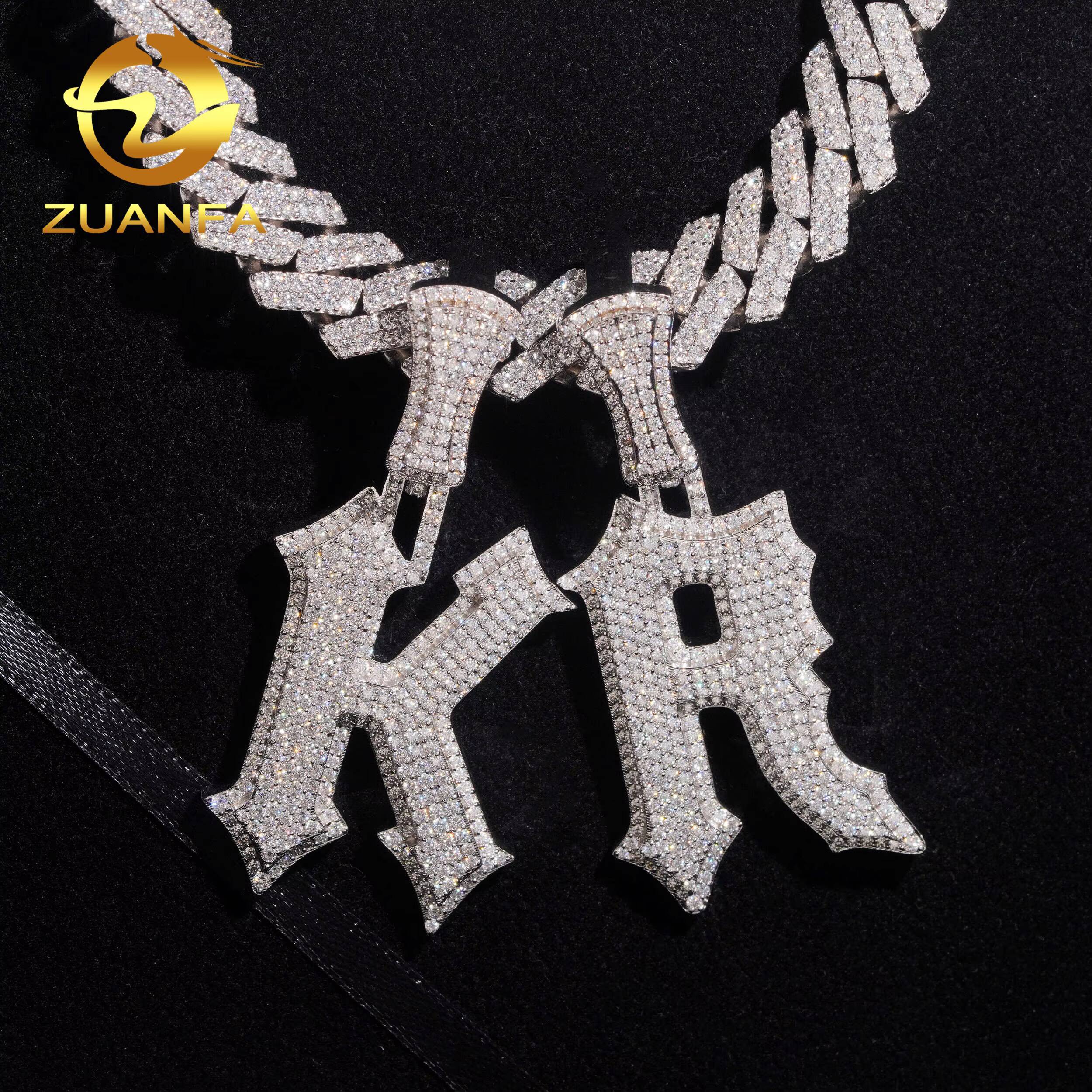 Custom Moissanite Pendant Men Hip Hop Iced Out VVS Diamond 925 Silver Mossanite Name Letter Pendant Initial Charms