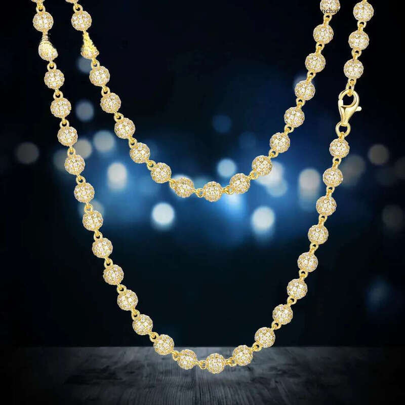 New Hip Hop Jewelry Rapper's 5mm Sterg Sier VVS Moissanite Dia Iced Out Bead k Chain Necklace For Men