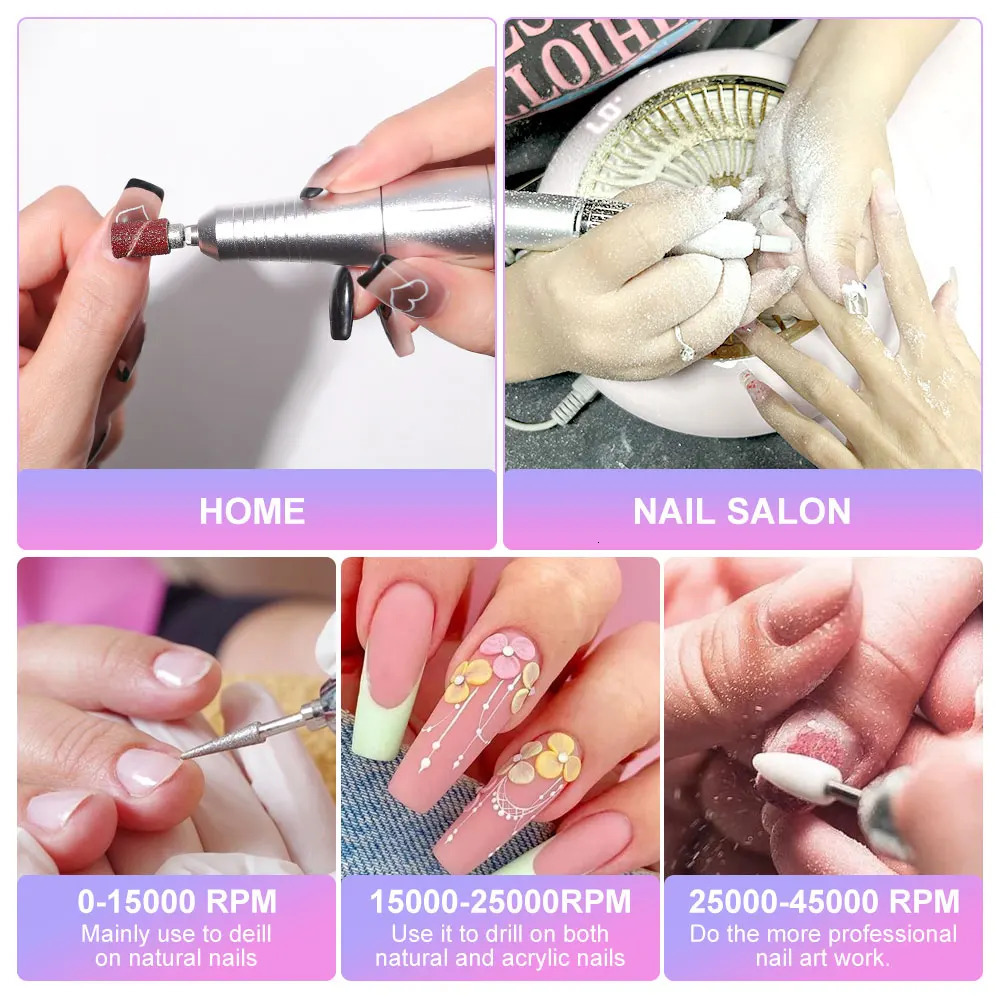 Rechargeable Nail Drill Machine with LCD Display Low Noise Professional Nail Polish Grinder Nail Accessories Set 250328