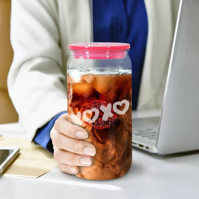 USA SHIP 16oz acrylic libbey can cups clear plastic drinking tumblers with colored PP lid straw cola food mason jars for vinly reusable cups 50pcs/cas