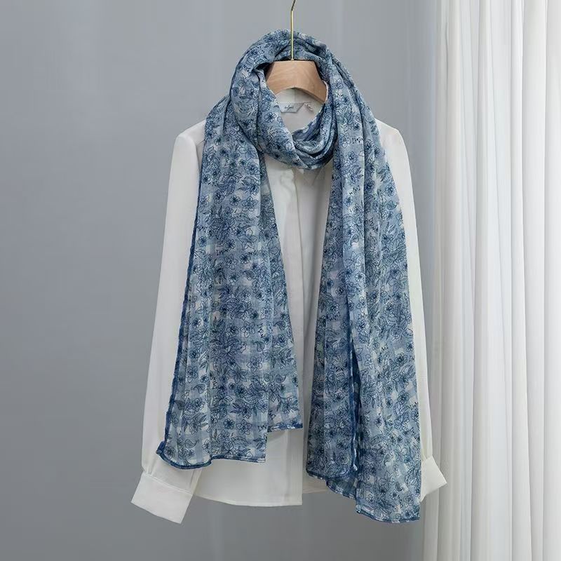 T395 new cotton and linen scarf for women, long shawl, double-sided thin, warm and decorative neck scarf for spring and autumn