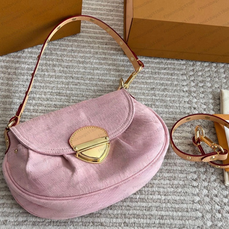 Newest Hobos Designer Women Crossbody bag Fashion Denim Pink Blue Leather Handbag Shoulder Bags Female Croissant Chain Top Quality Purses