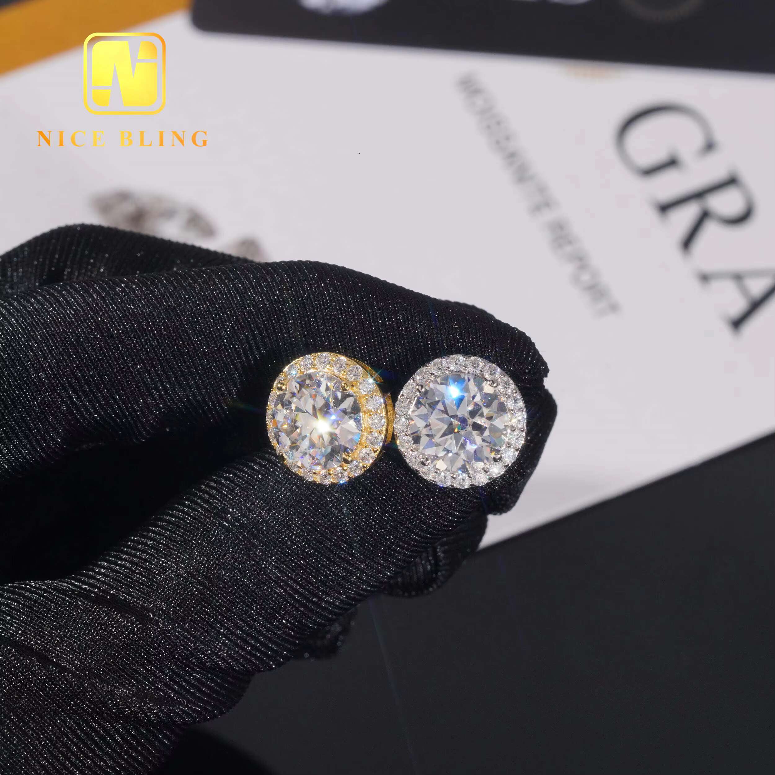 Bezel Setting Ear Studs 10mm Classical Hip Hop Jewelry 925 Sterling Silver VVS Moissanite Stud Earrings for Women - view 5