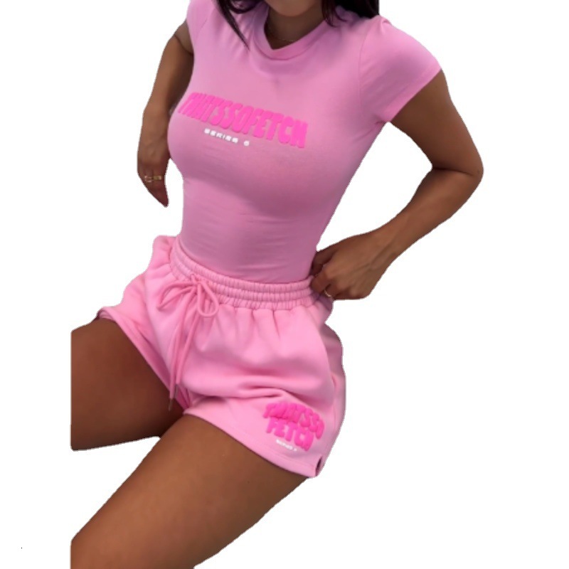 2023 Summer New Fashion Casual Letter Printing Slim Fit Short Sleeved Women's Set