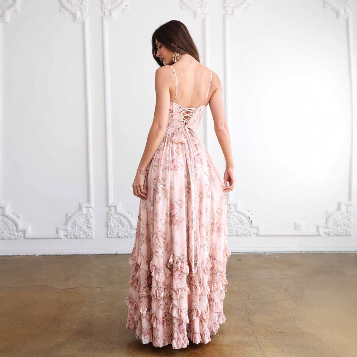 Beautiful And Unique Pink Camisole Dress For Seaside Vacation, Super Beautiful Temperament, Waist Cinching Long Skirt, Children's Summer New Styl