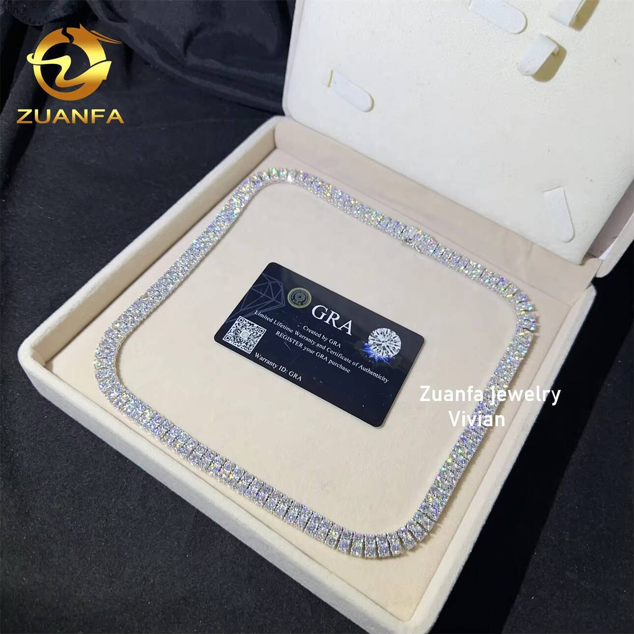 VVS Moissanite Diamond 925 Sterling Silver Pass Lab Grown Diamond Hip Hop Jewelry Moissanite Tennis Chain Tennis Chain Necklace