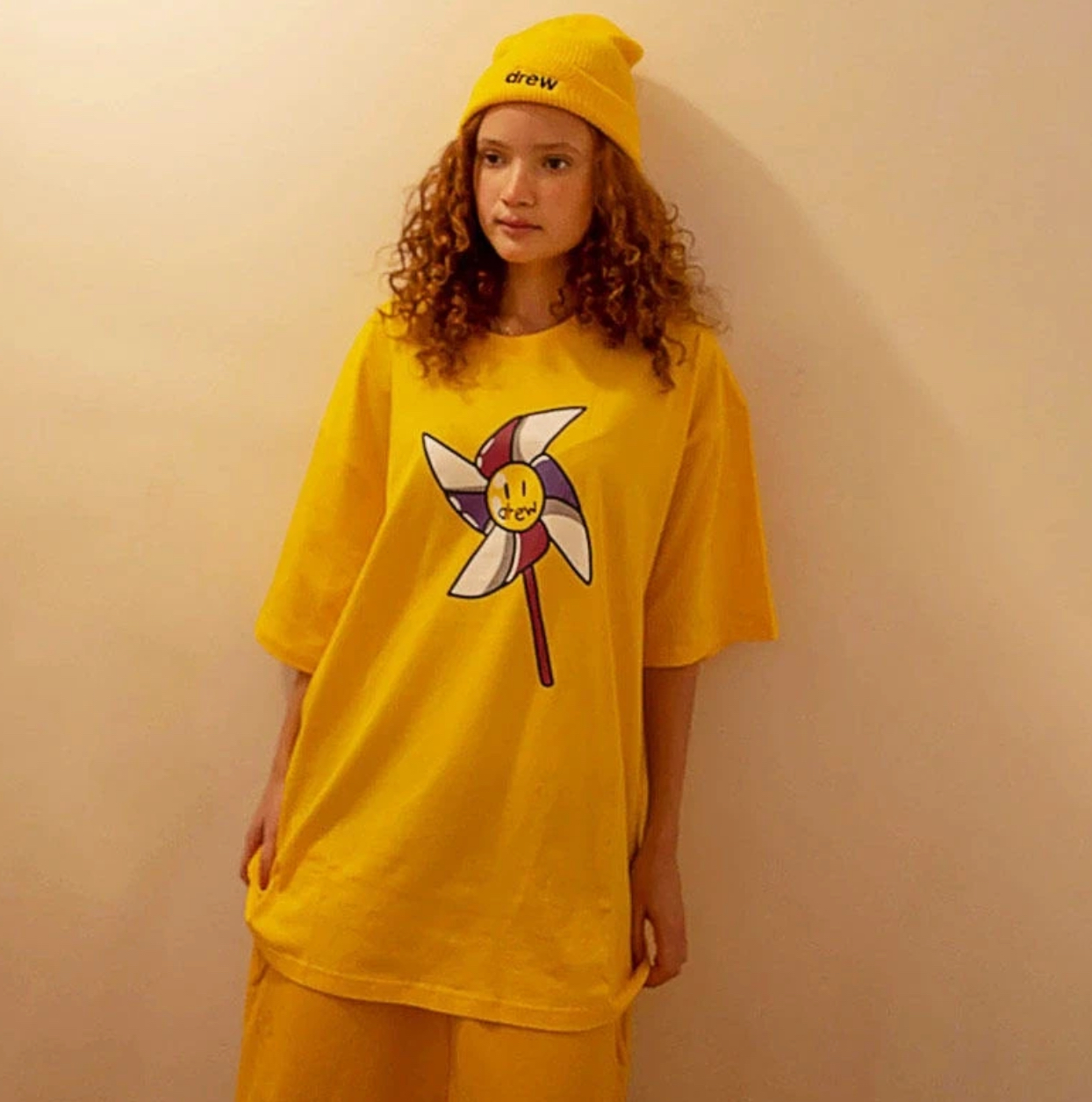 DREW HOUSE Smiling Face Windmill Tshirt Mens Clothing Yellow T-shirts Drew