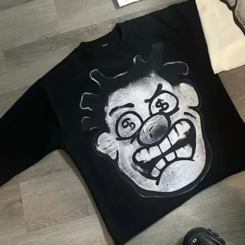 Street Clothing Y2k Large Cartoon Pattern Tshirt Hip Hop Harajuku Fashion Mens Casual Round Neck Gothic Short Sleeve Top 250322Z