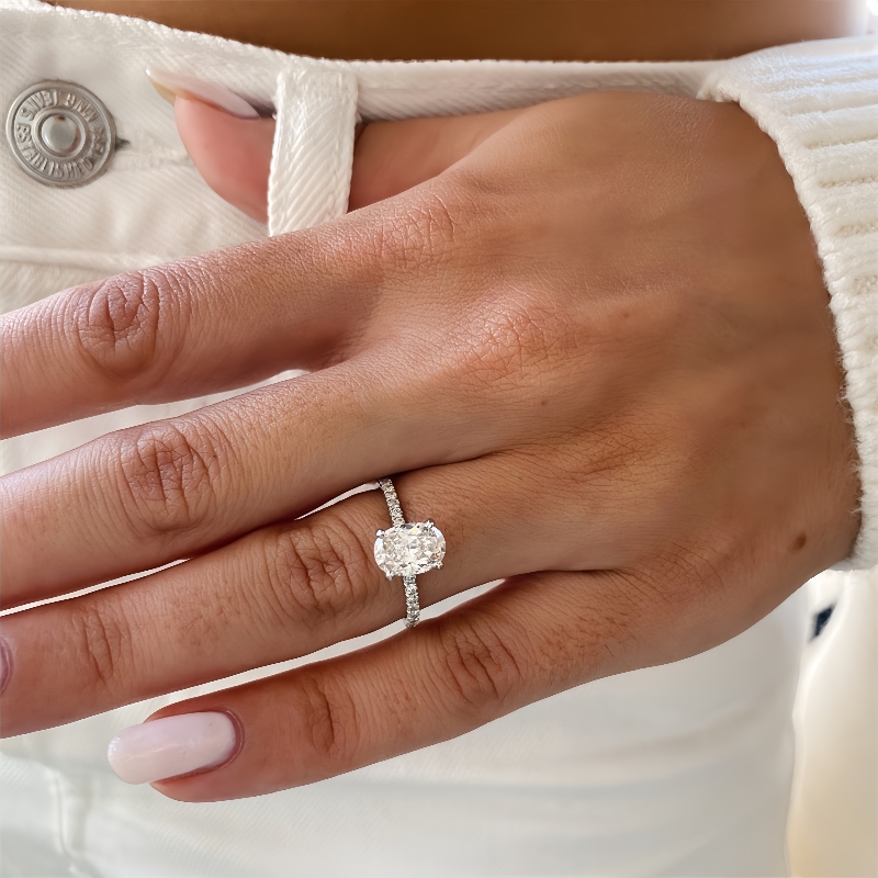 Jewelry 18K White Solid Gold 1.0 Carat Oval Shape Hiden Halo Half Set Ring IGI Lab Grown Diamond Engagement Gold Ring For Women