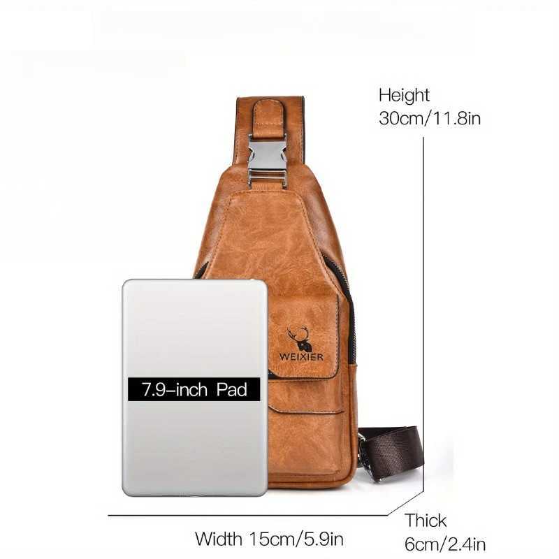 1pcs Vintage Waterproof PU Crossbody Bag AntiStain Large Capacity Casual Outdoor Travel Chest Pack Fashionable shoulder bagW251101