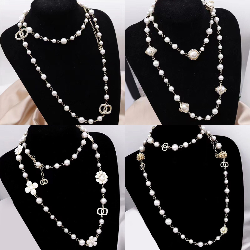 Extravagant Pearl Necklace Classical Jewerly Men Women's Stainless Steel Necklace Choker Chain Crystal Rhinestone Geometry Necklaces Sweater Chain Party Gifts