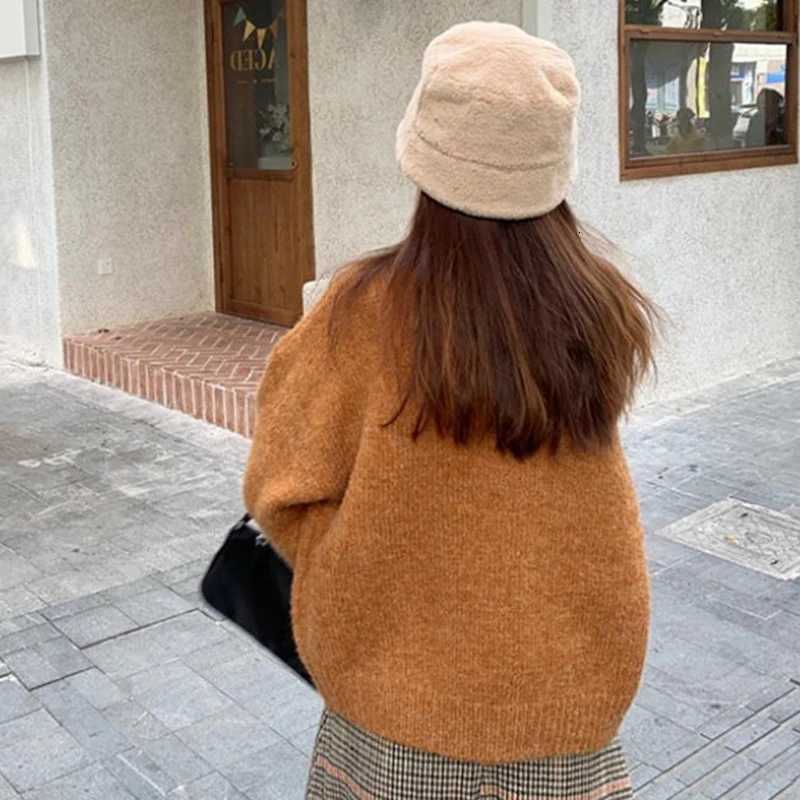 Retro Horn Button Sweater Cardigans Women Korean Round Neck Long Sleeve Knit Cardigan Woman 2025 Solid Color Warm Jumpers FemaleT251101