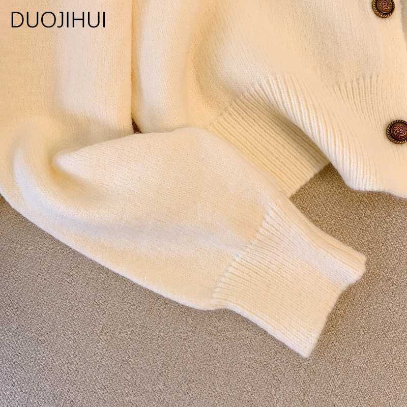 DUOJIHUI Polo Neck Fake Two Piece Sweater Women Cardigan Basic Simple Casual Spell Color Fashion Single Breasted Female CardiganT251101