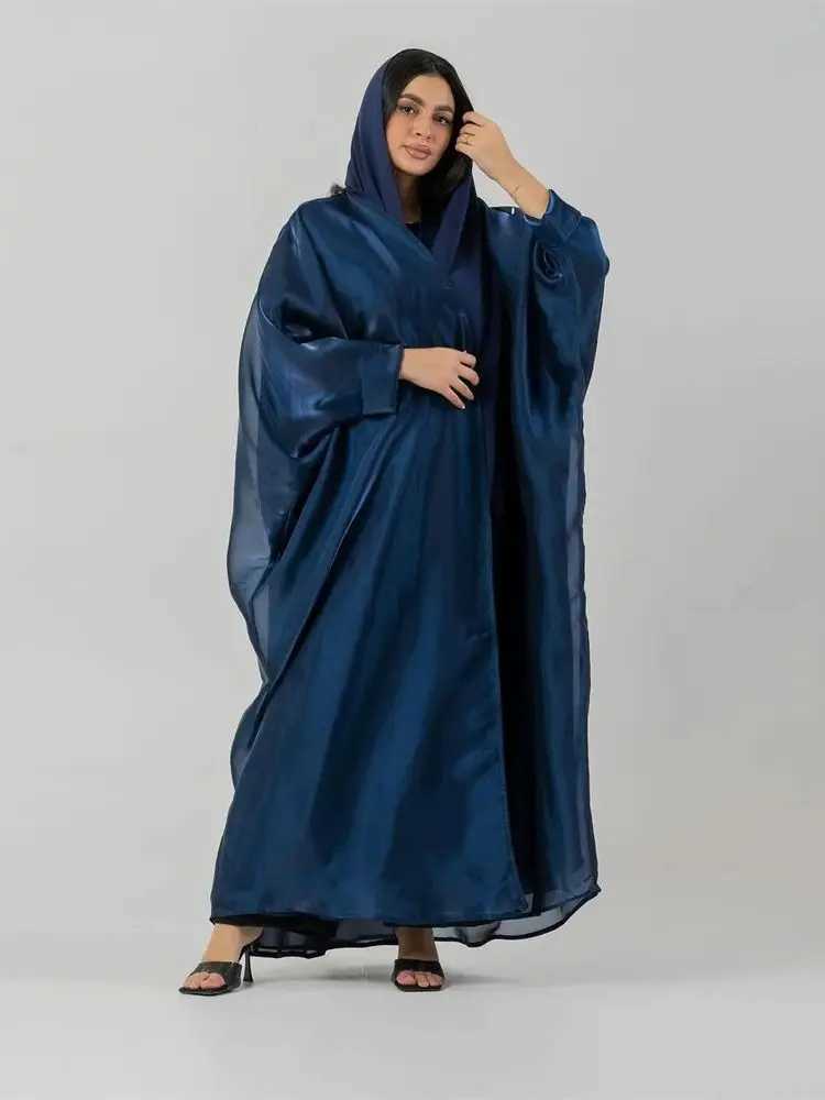 Satin Shimmer Organza Ka Dubai Open Abaya kimono Islamic slim fit dress rican dress women Ktan robe women Sulmane W250401