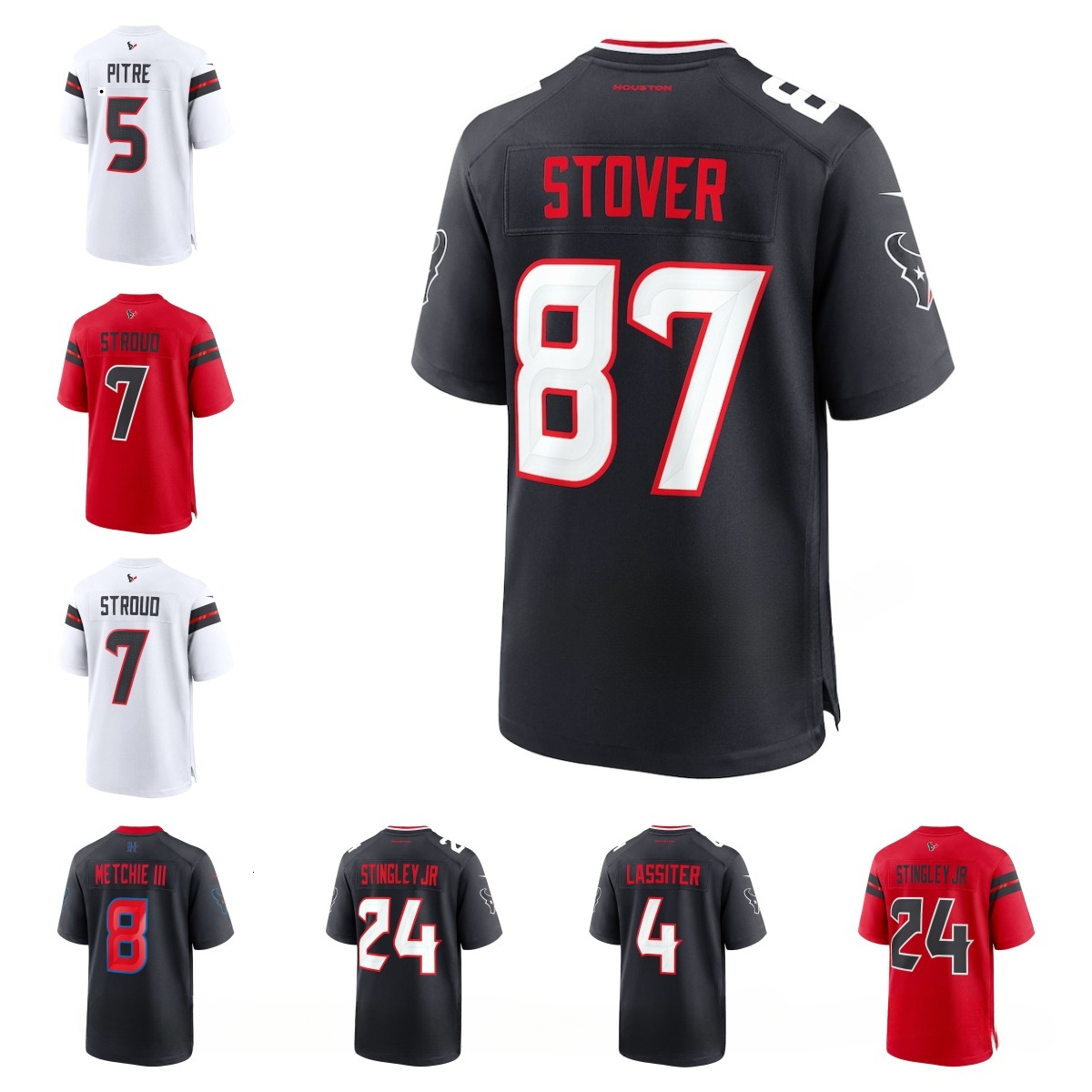 2025 NFL Texans CJ Stroud Joe Mixon Derek Stingley Jr Nico Collins Andre Johnson Will Anderson Jr Tank Dell Kamari Lassiter Jalen Pitre Custom Football Jersey