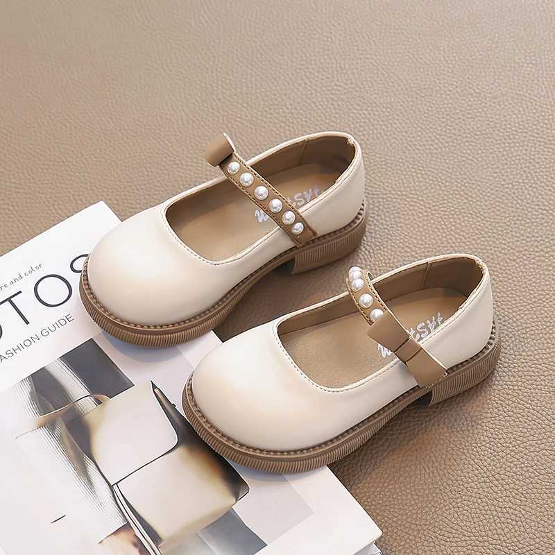 Beaded Strap Leather Shoes for Girls 2025 New Autumn Toddler Dress Shoes with Bow Soft Sole Elegant Girls School Mary Jane FlatsT251101