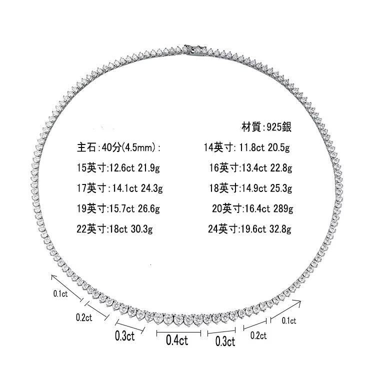 Wholesale Moissanite jewelry necklace tennis chain 04CT three claw gradient VVS1 GRA Certificate 925 silver jewelry for women