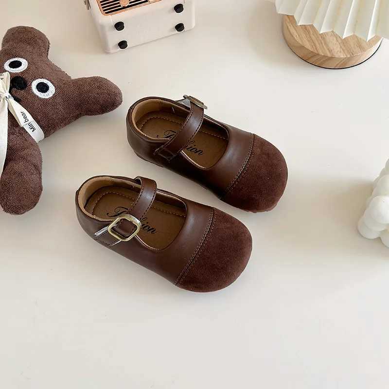 Girls Shoe 2025 Summer New Vintage Leather Shoe Casual Kids Shoe Allmatch Mary Jane Shoes Brand Flat Shoes T251101