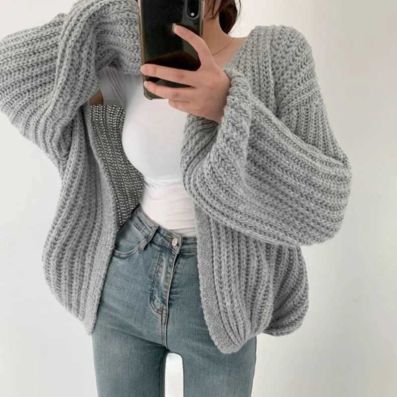 Casual Loose Knitted Cardigan for Women Autumn Winter Lantern Sleeve Sweater Cardigan Woman Soft Solid Color Outwear MujerT251101