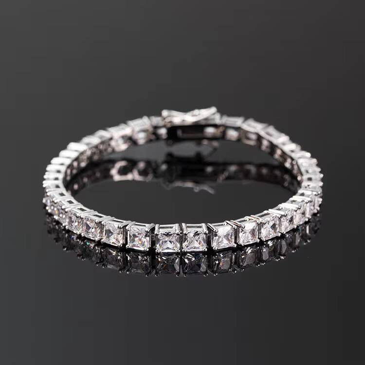 Goldleaf 925 Silver Hip Hop Fashion Jewelry Moissanite Diamond Bracelet Princess Cut Moissanite Tennis Chain for Women Men