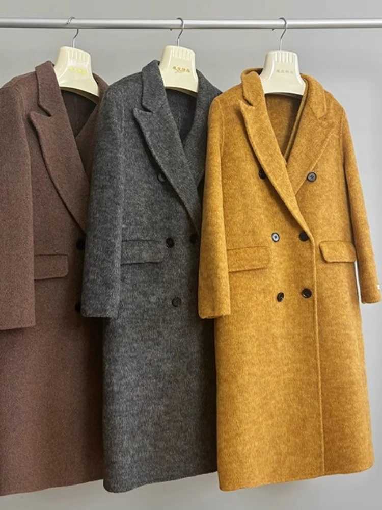 Double Sided Woolen Coat Korean 2Piece Set New High Quality Long Blazer JacketVest Fashion Loose Office Suit Wool Coats WomenT251101