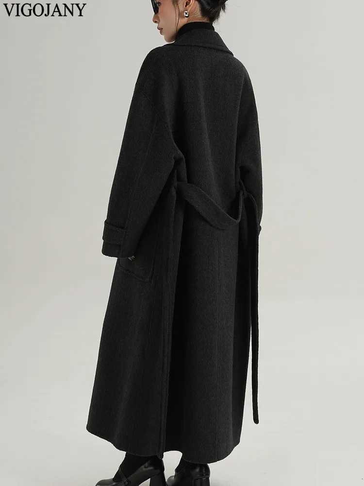 2025 Women Elegant Nature 100 Wool Long Coat Winter Gray Long Sleeve Cashmere Jacket Autumn Lady Casual Button Woolen CoatT251101