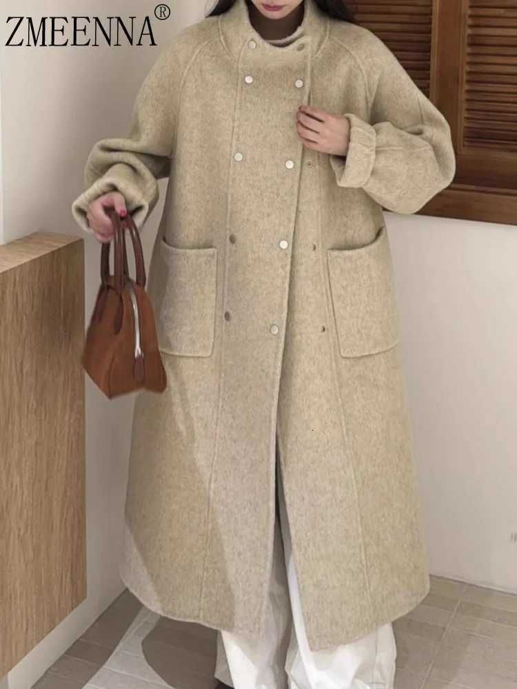 ZMEENNA Womens Mid Length Wool Blend Coat Warm Winter Outerwear Oversized Elegant Loose Fit Brown Camel ZM4432T251101
