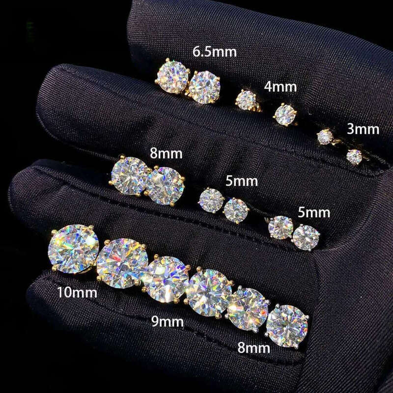 Hot Selg Top Quality Stud Earring Pass Dia Tester Screw Back Hip Hop 10K Solid Gold Earrings Moissanite Jewelry
