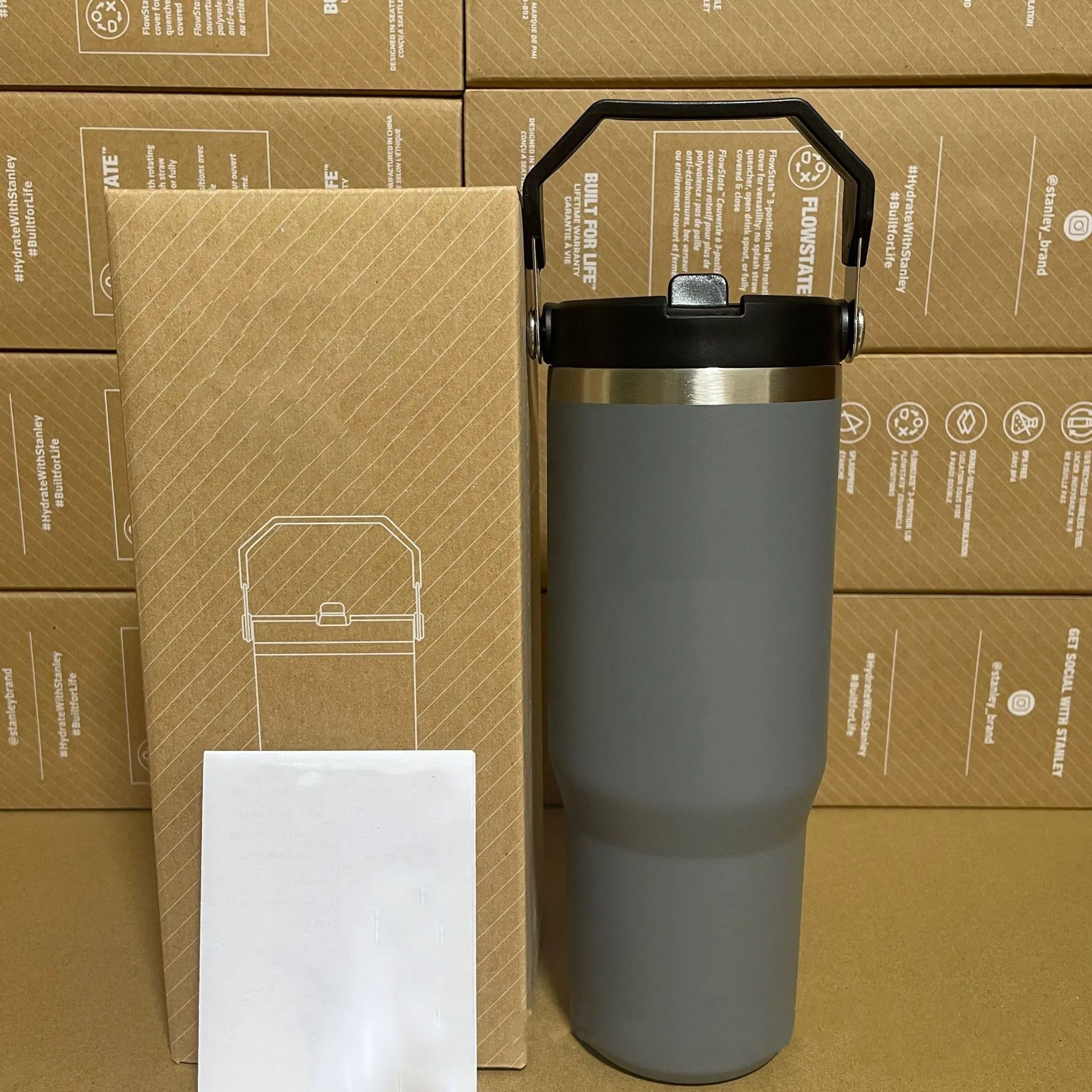Mugs large capacity wholesale bulk double walled stainless steel powder coated pink 30oz flip straw tumbler coffee mugs cups with handle Mugs