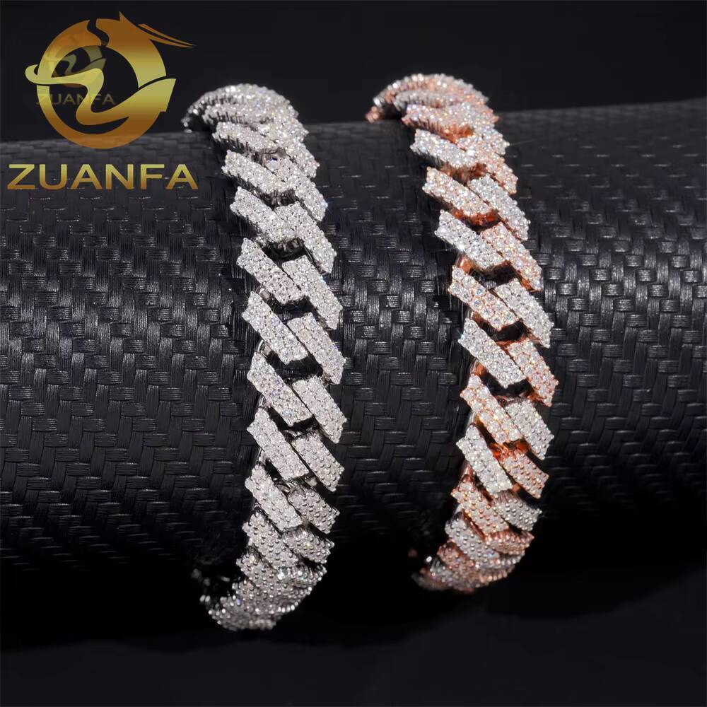 12mm 2Row Moissanite Hip Hop Jewelry 925 Sterling Silver Cuban Link Chain for Men Moissanite Link Pass Diamond Tester