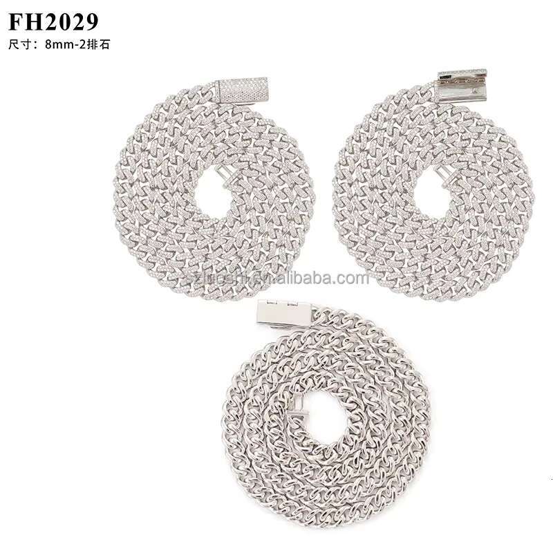 Wholesale 8mm Hip Hop Simulated Diamond Necklace Bracelet Men 925 Sterling Silver Iced Out Cuban Link Chain