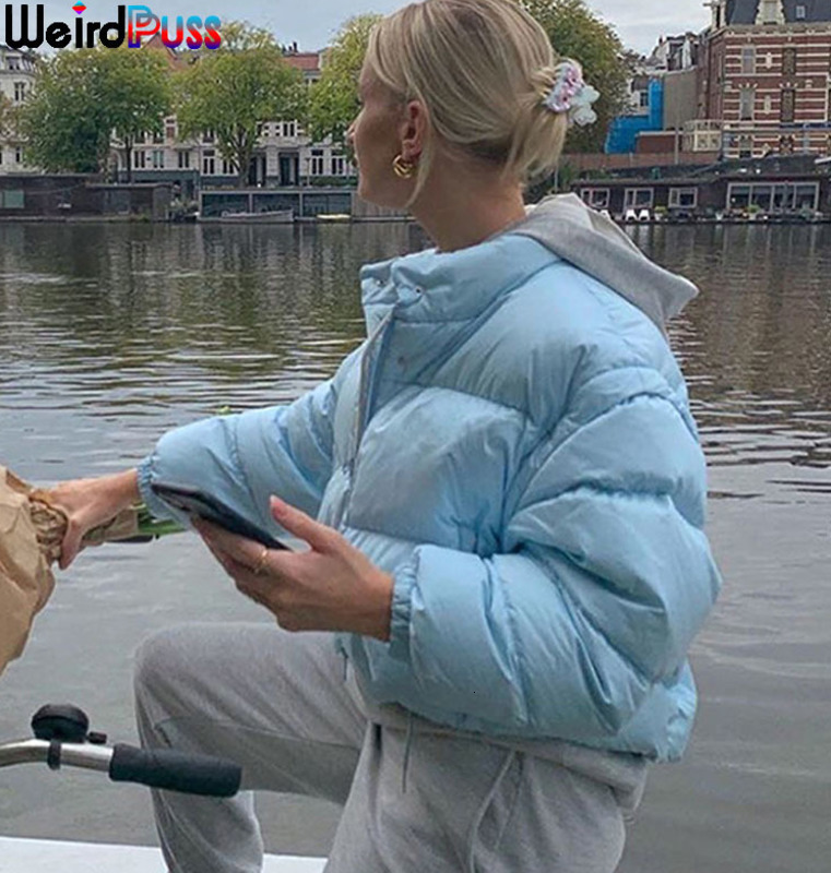 Women's Down Parkas OrangeA Women Short Puffer Jacket Cotton-Padded Thick Drawstring Zipper Winter Bubble Coat Warm Casual Street Outfits 220919