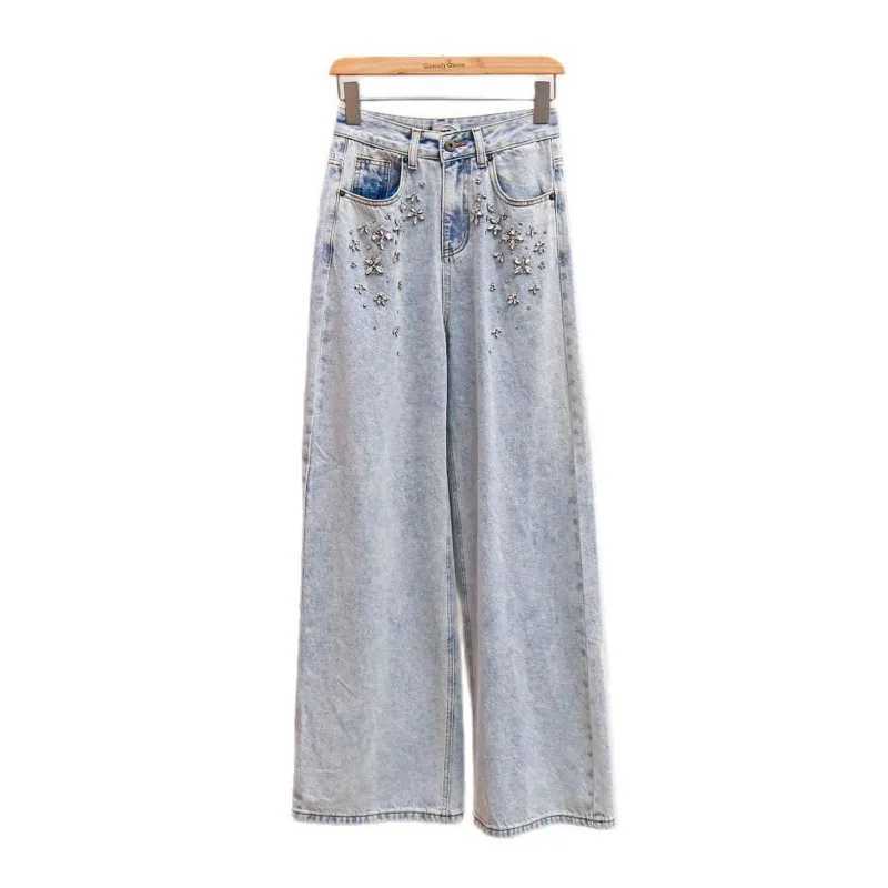 ANJY Autumn Winter Women Fashion Casual Versatile Washed Tide Diamonds Straight Jeans Trend Design Sense High Waist Pants A10636 J251031