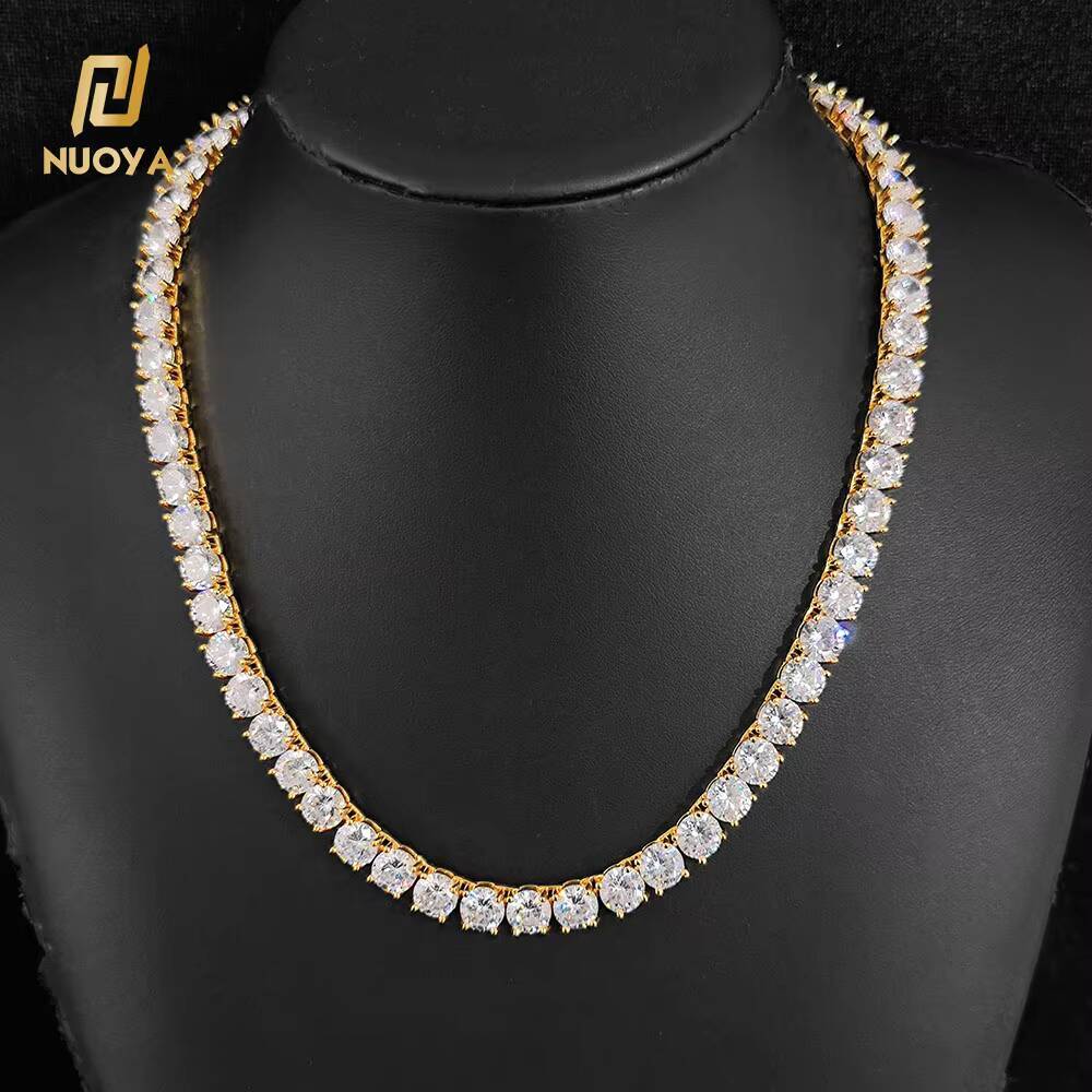 NUOYA Hip Hop 8mm CZ Tennis Chain Necklace 18K Gold Plated Brass Zirconia Necklace for Women Men Bling Jewelry Gift